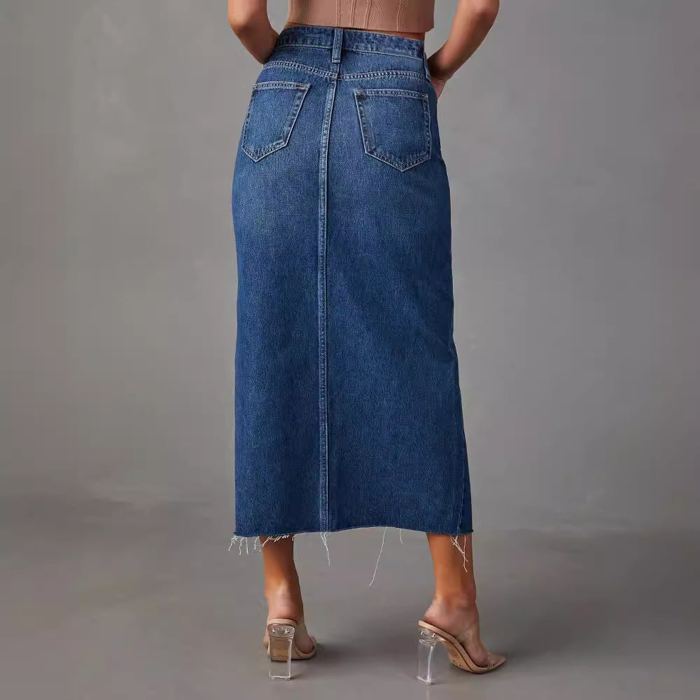 Robe crayon pour femmes à taille haute en denim avec fente latérale Levoire