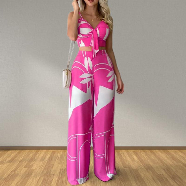 Ensemble Élégant Femme avec Combinaison de Haut Court et Pantalons Amples Levoire