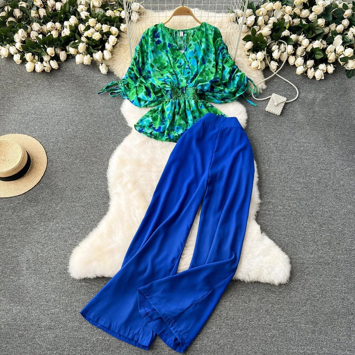 Levoire | Ensemble à deux pièces avec un pantalon ample Vert et Bleu Taille libre