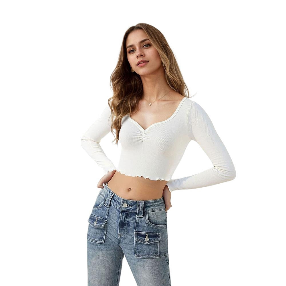 Chemise à manches longues courte pour femmes avec ourlet froncé ludique Levoire