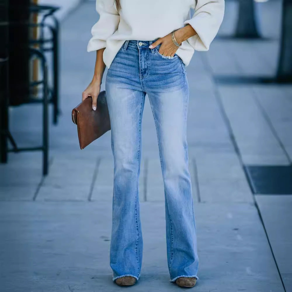 Jeans bootcut à taille haute et à ourlet effiloché pour femmes à coupe large Levoire