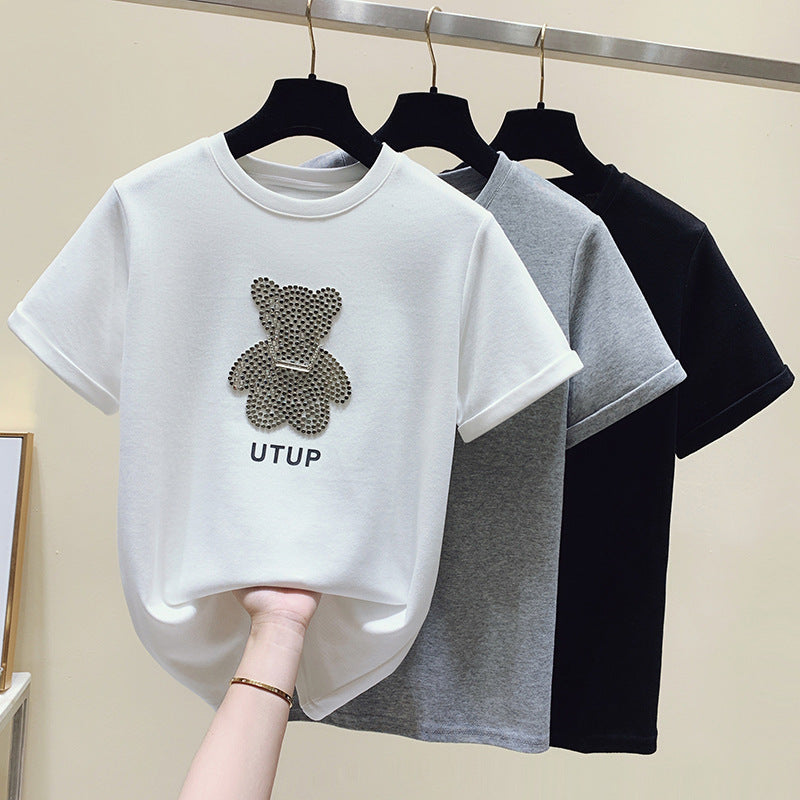 T-shirt femme avec motif d'ours scintillant et coupe décontractée Levoire