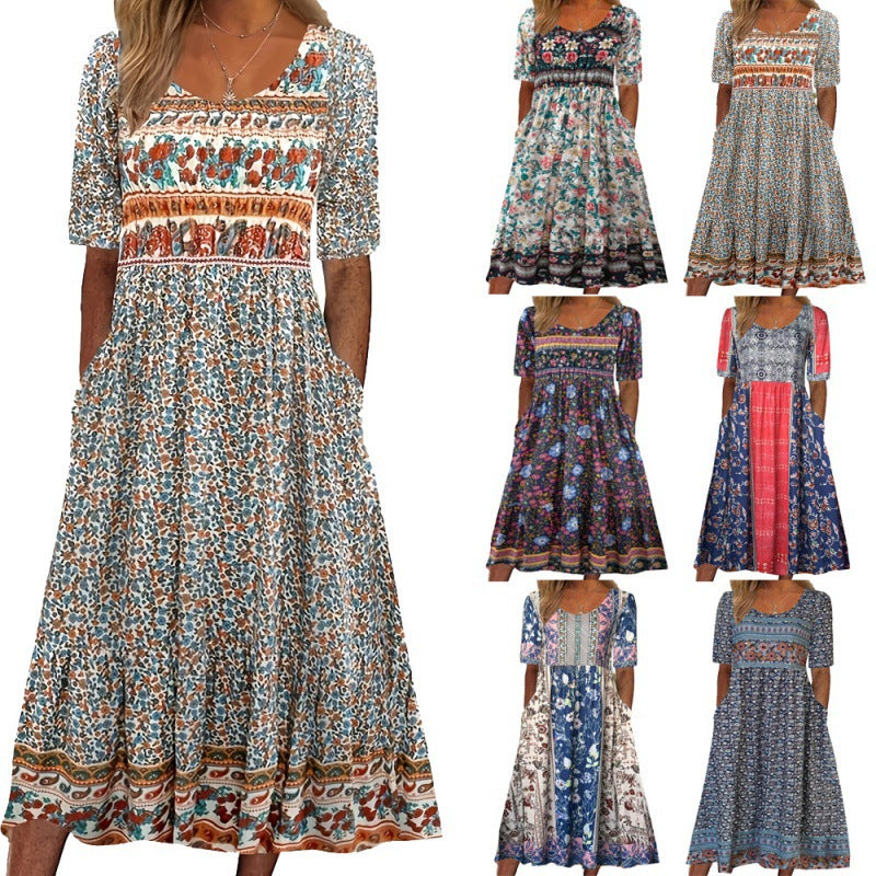Levoire | Robe imprimée Col rond Robe à manches courtes