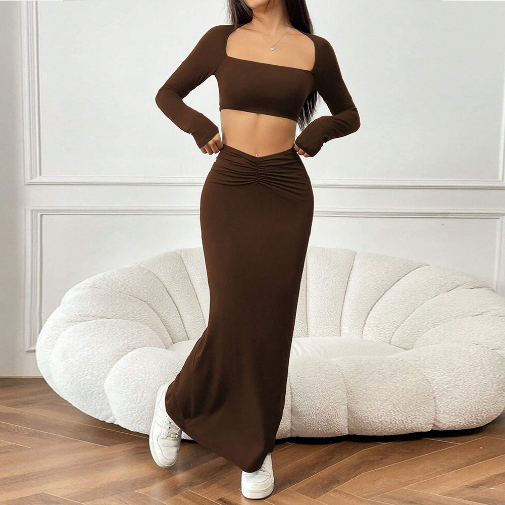 Ensemble de tee-shirt court et de jupe maxi à volants pour femmes Levoire