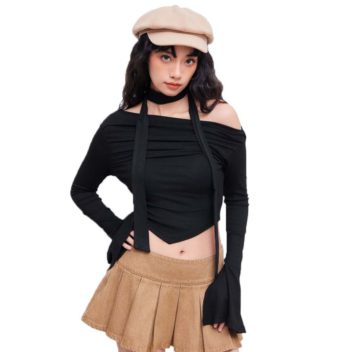 Top court pour femme avec design halter asymétrique et drapés élégants Levoire