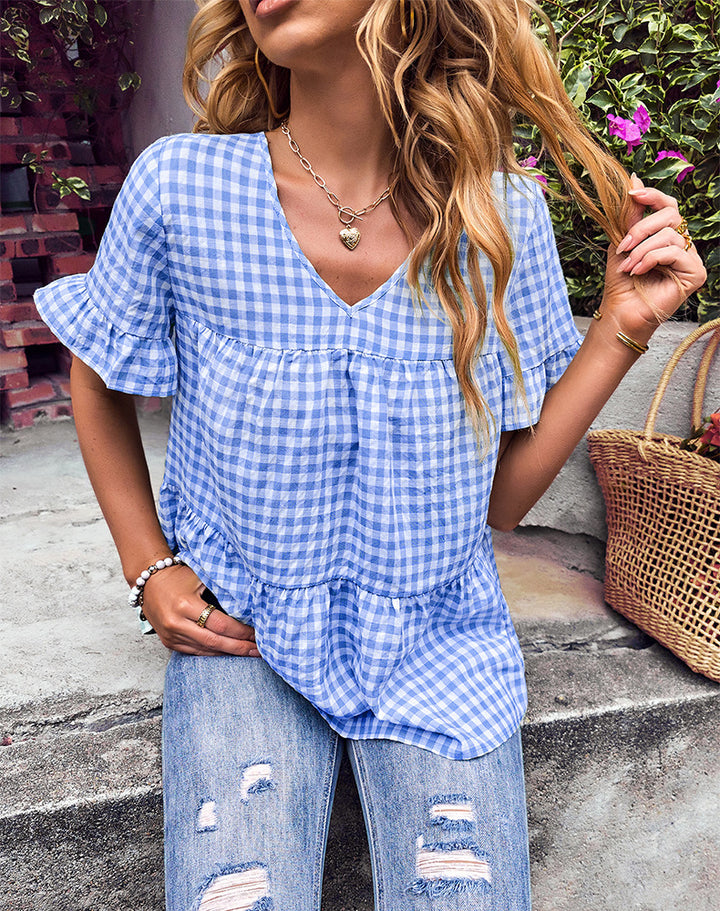 Blouse pour femmes avec décolleté en V et manches volantes Levoire