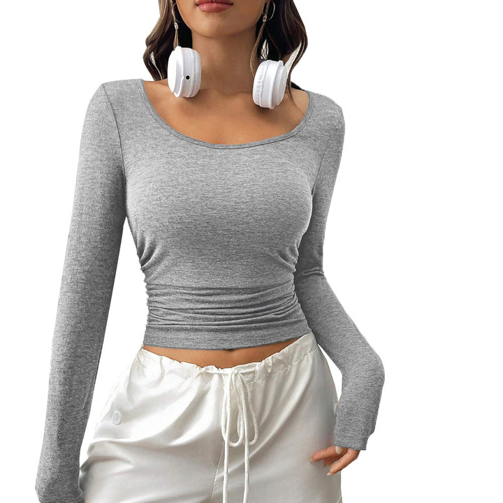 Chemise à manches longues cropped pour femmes avec une silhouette ajustée et des éléments de gathering à la mode Levoire