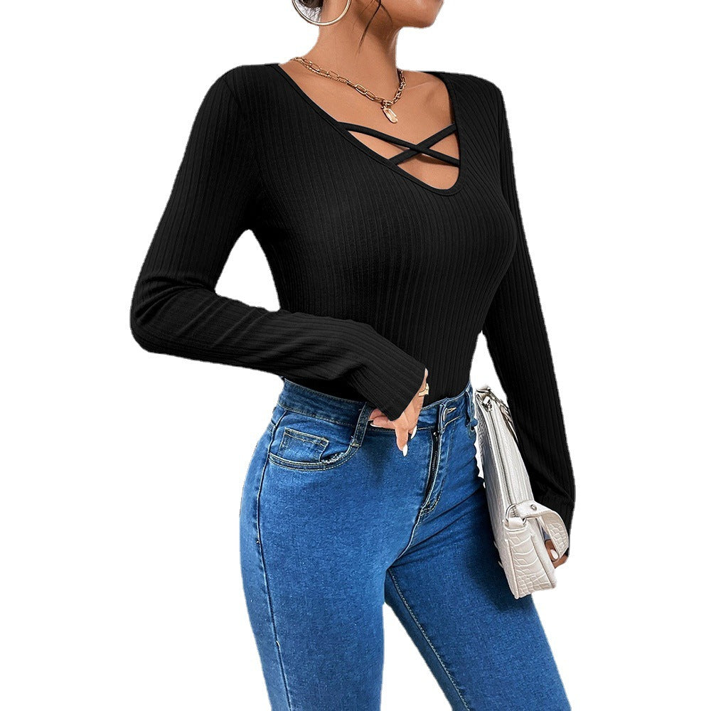 Femme chemise à manches longues avec décolleté croisé à la mode Levoire