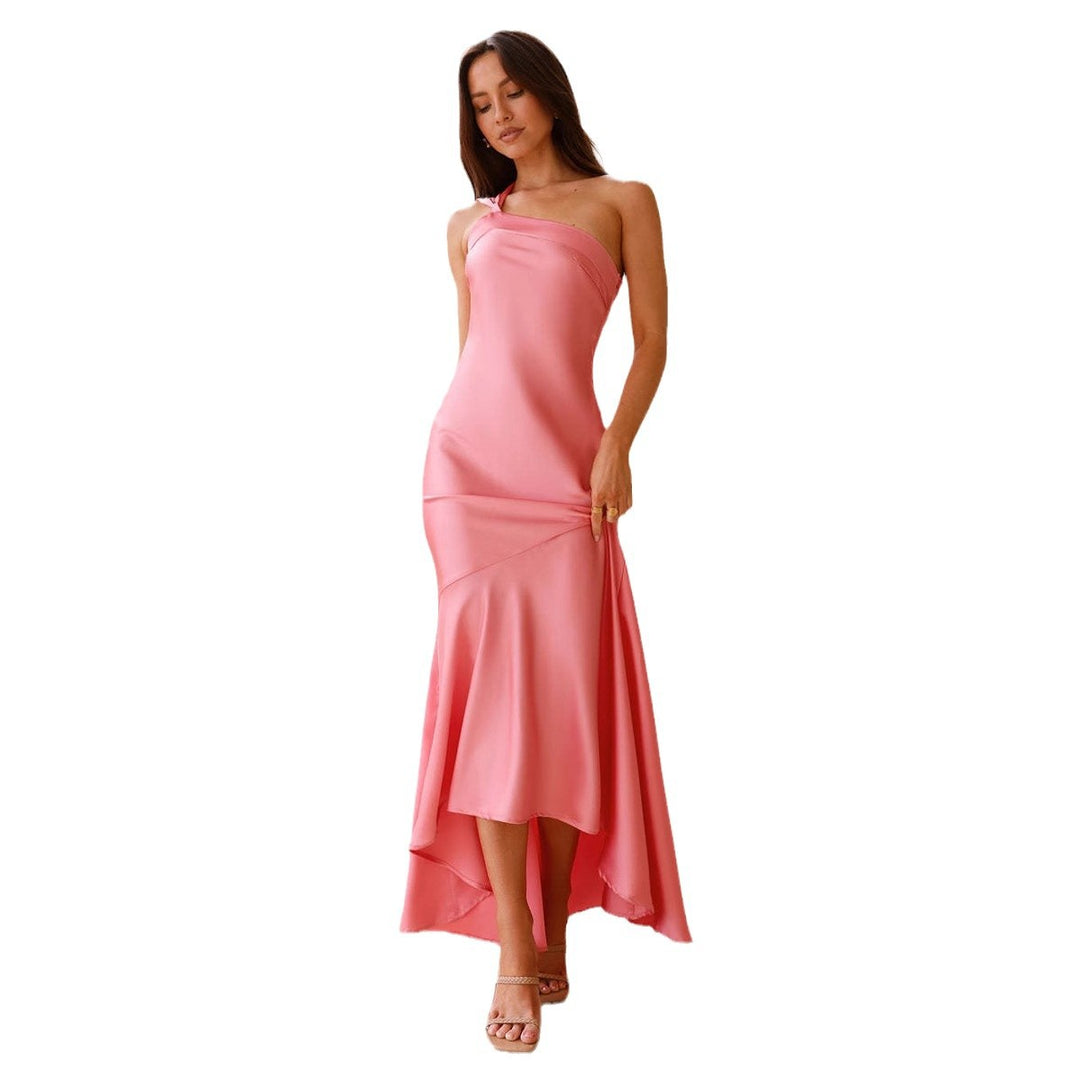 Robe Maxi Élégante pour Femmes avec Bretelle Asymétrique et Tissu Flottant Levoire