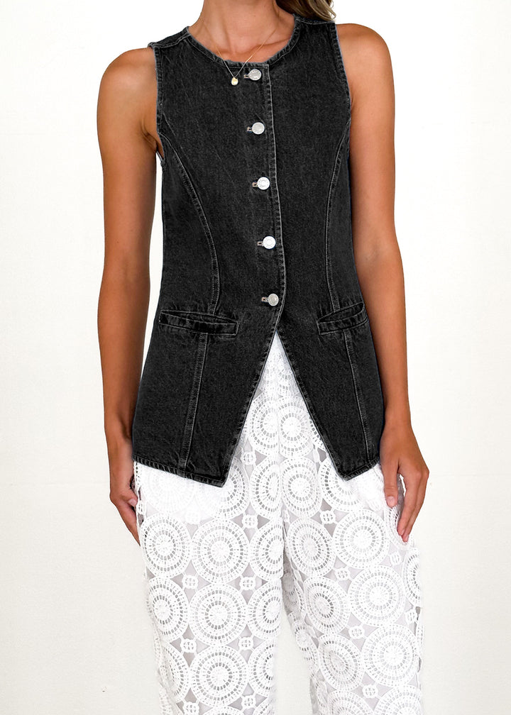 Gilet en denim pour femmes avec coupe ajustée et détails boutonnés Levoire