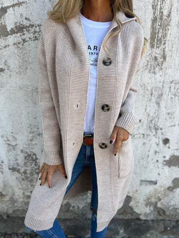 Manteau tricoté pour femme avec poches pratiques et design de bouton élégant Levoire