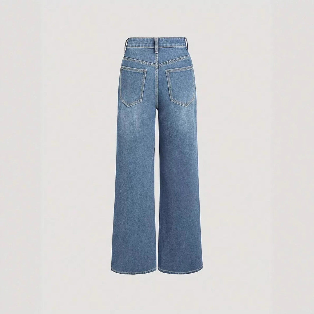Pantalons en denim coupe large pour femmes avec taille haute et poches classiques Levoire