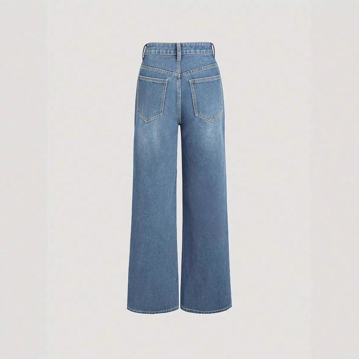 Pantalons en denim coupe large pour femmes avec taille haute et poches classiques Levoire
