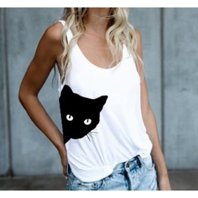 Débardeur pour femmes avec motif créatif de chat et coupe décontractée Levoire