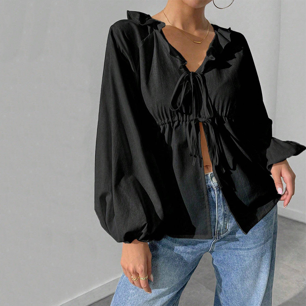 Chemisier style blouse pour femmes avec des manches volumineuses et des détails en volants Levoire