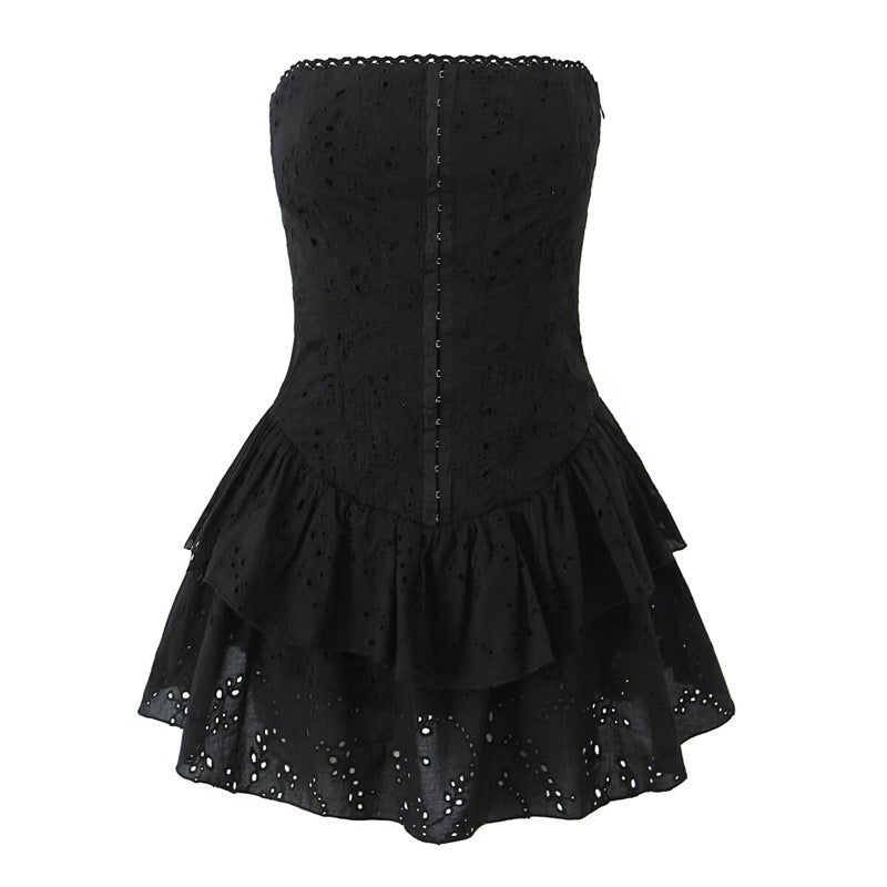 Levoire | Robe Minimale Sans Bretelles Étirée au Dos Brodée noir