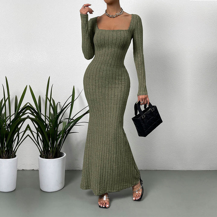 Robe maxi à manches longues pour femmes en design rib élégante Levoire