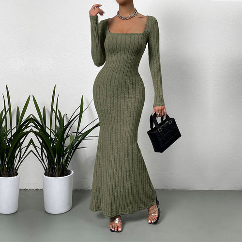 Robe maxi à manches longues pour femmes en design rib élégante Levoire