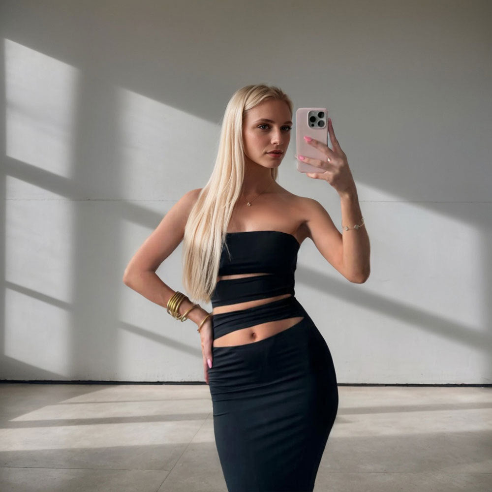 Robe Bodycon pour femmes avec encolure bandeau et détails découpés pratiques Levoire