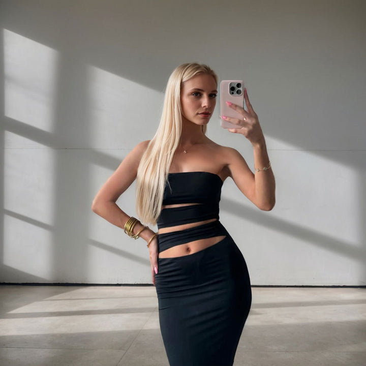 Robe Bodycon pour femmes avec encolure bandeau et détails découpés pratiques Levoire