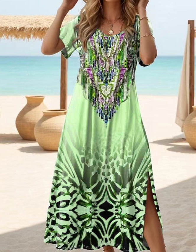 Levoire | Robe longue à col rond à imprimé populaire Vert