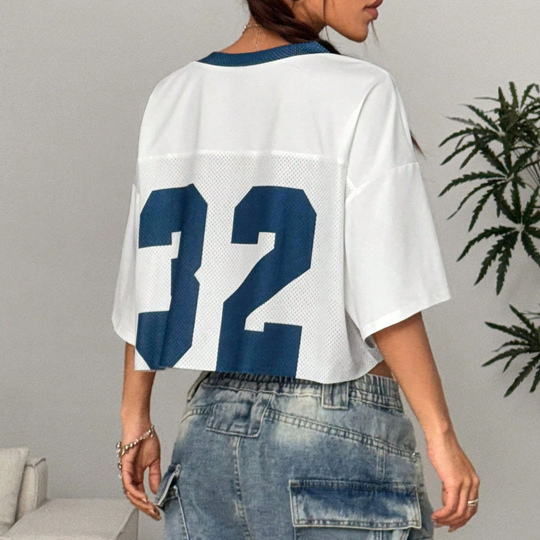 T-shirt de sport pour femme à coupe ample avec décolleté en V et mesh tout autour Levoire