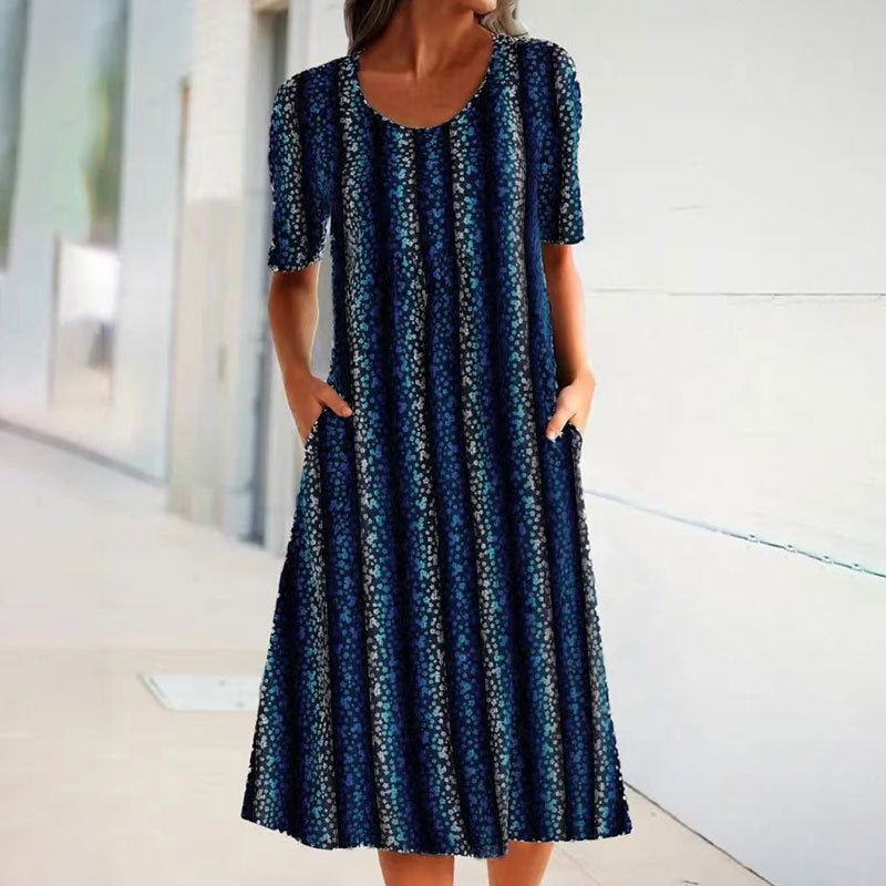 Levoire | Rennon leopard rayé pusero col rond à manches courtes robe Bleu foncé