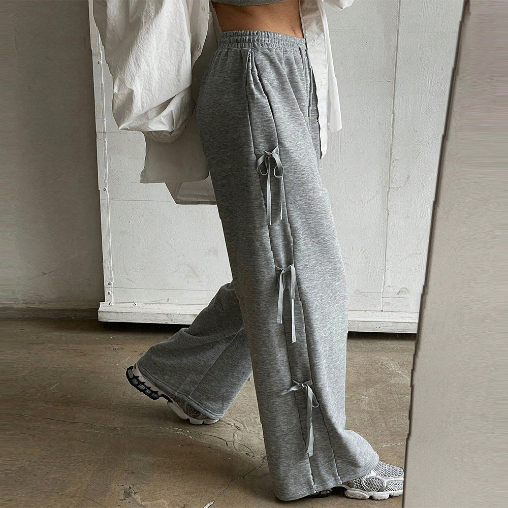 Pantalons décontractés pour femmes avec détails de volants sur les côtés et taille élastique Levoire