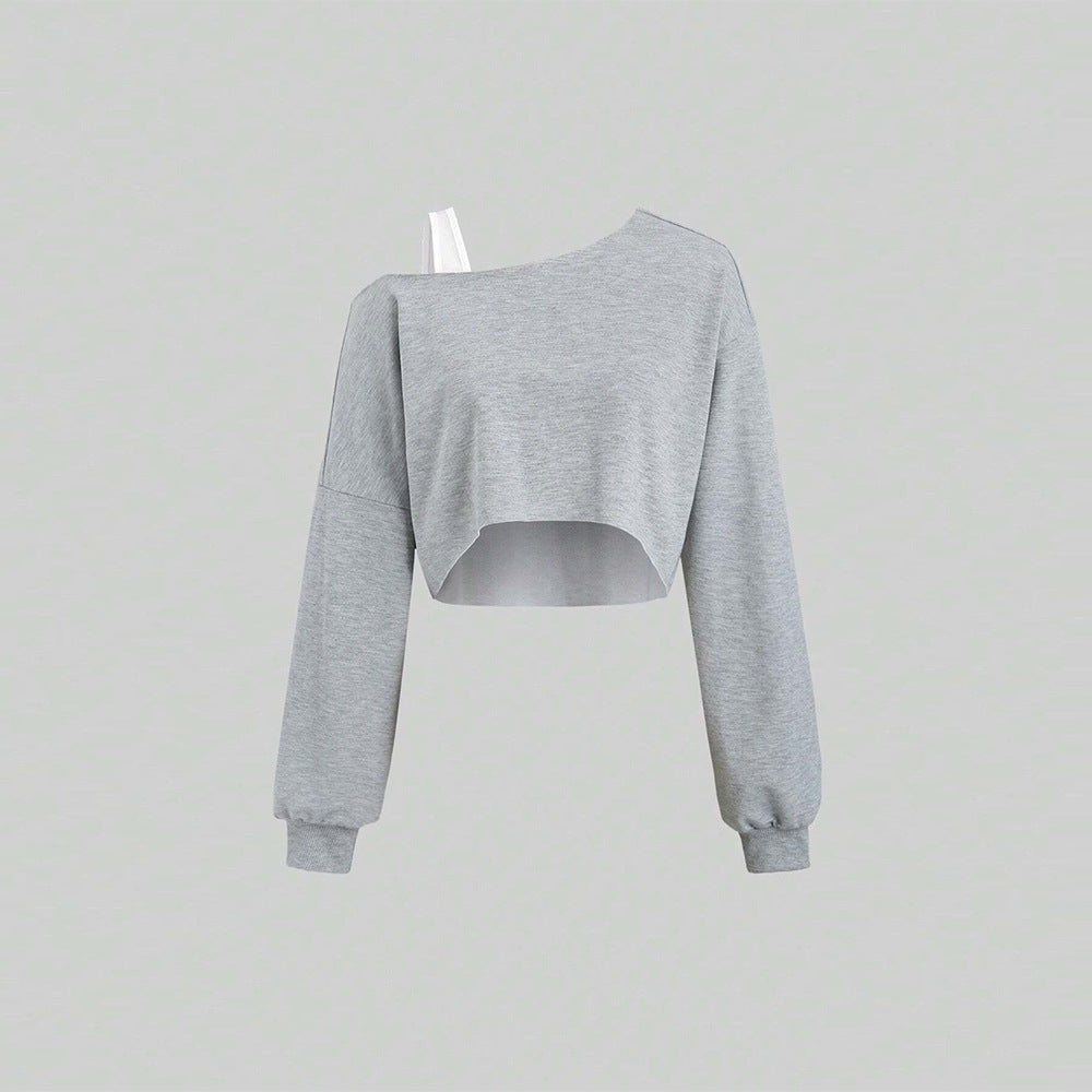 Sweatshirt court pour femme avec design asymétrique et manches volumineuses Levoire