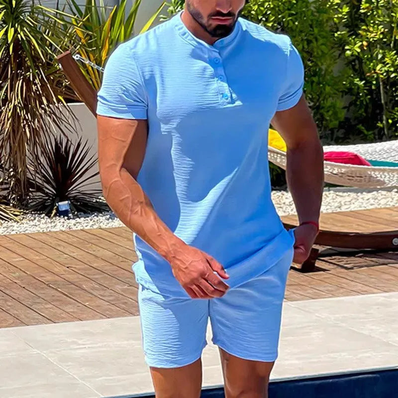 Levoire | Shorts pour hommes et hauts à manches courtes en deux pièces Bleu