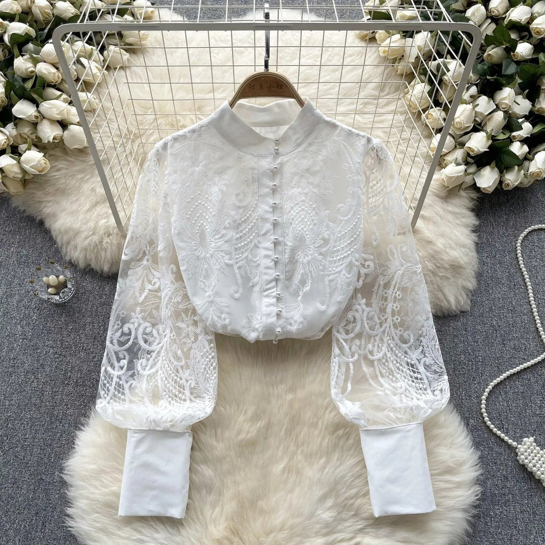 Levoire | Vintage blouse française à manches bouffantes Blanc Taille libre
