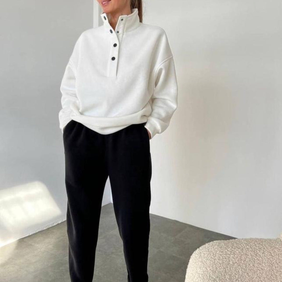 Levoire | Chemise à col button-up élégante ensemble deux pièces Top blanc + pantalons noirs
