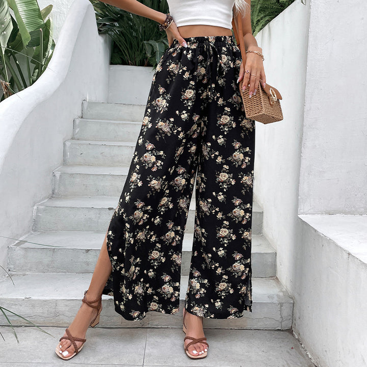 Pantalons Palazzo pour femmes avec motif floral et fentes latérales Levoire