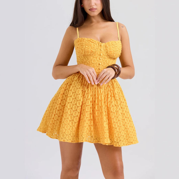Robe Mini Charmante pour Femmes avec Haut Structuré et Jupe Fluide Levoire