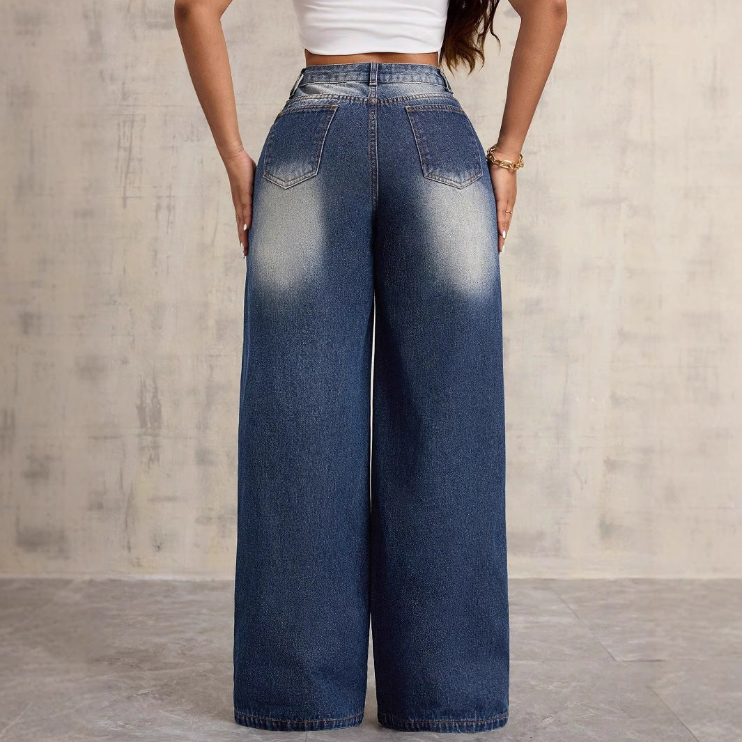 Jeans en denim larges pour femmes avec broderie florale Levoire