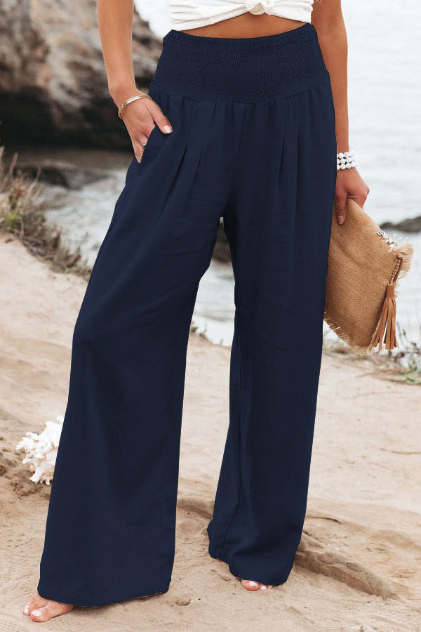 Levoire | Pantalon En Coton-Lin À Taille Haute Bleu foncé