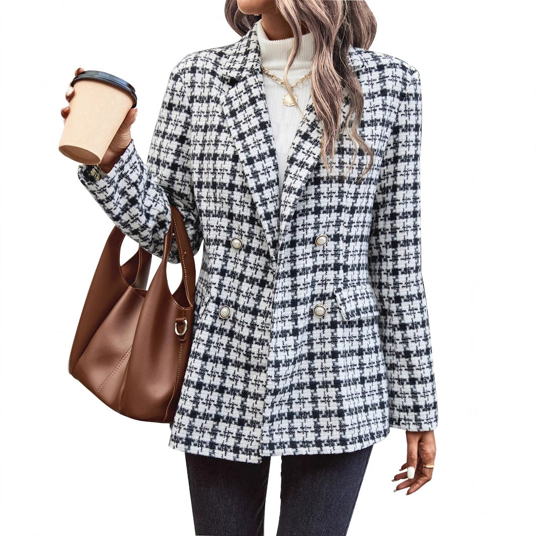 Veste blazer à carreaux pour femmes avec fermeture à double bouton et coupe décontractée Levoire