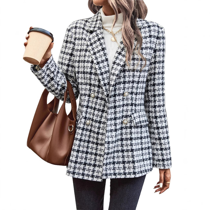 Veste blazer à carreaux pour femmes avec fermeture à double bouton et coupe décontractée Levoire
