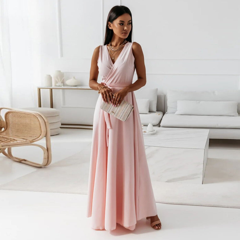 Levoire | Robe Maxi Sans Manches À Décolleté En V Délicat Pour Femmes Rose clair