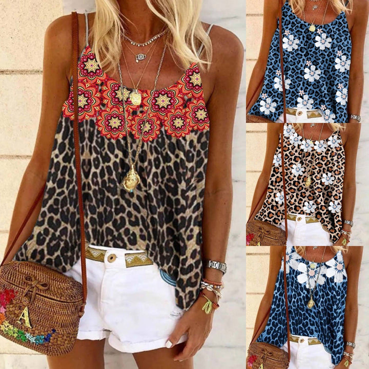 Levoire | Trendik Populaire Fleur Léopard Imprimé Spaghetti-Top