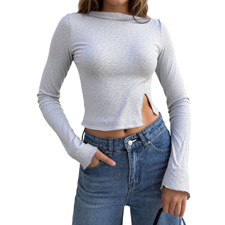 Chemise à manches longues cropped pour femmes avec fente latérale et design élégant Levoire
