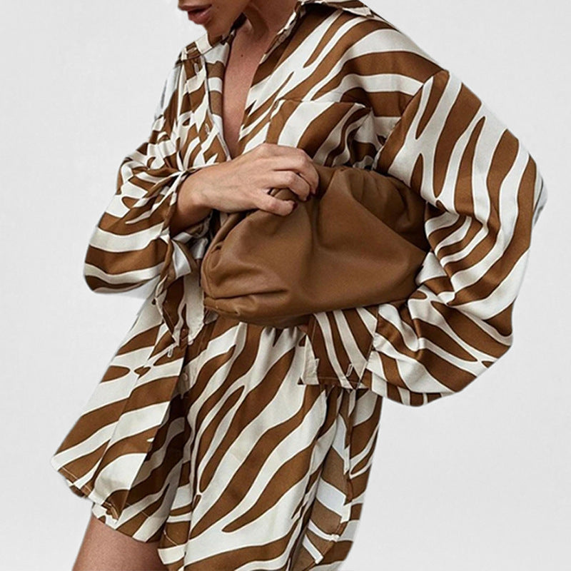 Chemise Oversize Femme avec Imprimé Zèbre et Manches Courtes Levoire