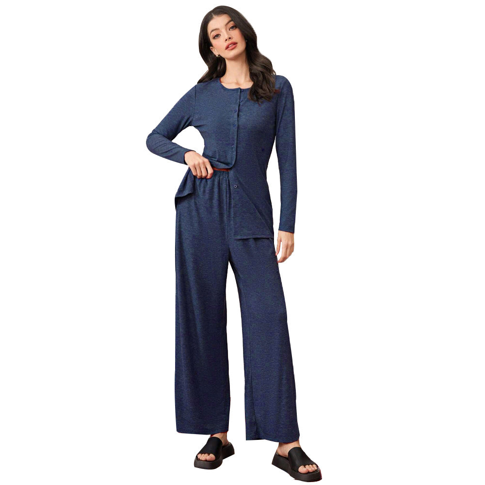 Costume de détente confortable pour femmes avec veste à manches longues et pantalon large Levoire