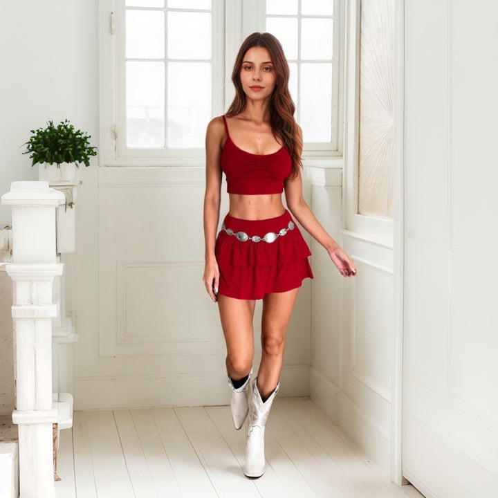 Ensemble top court pour femmes et mini jupes avec fronces et taille élastique Levoire