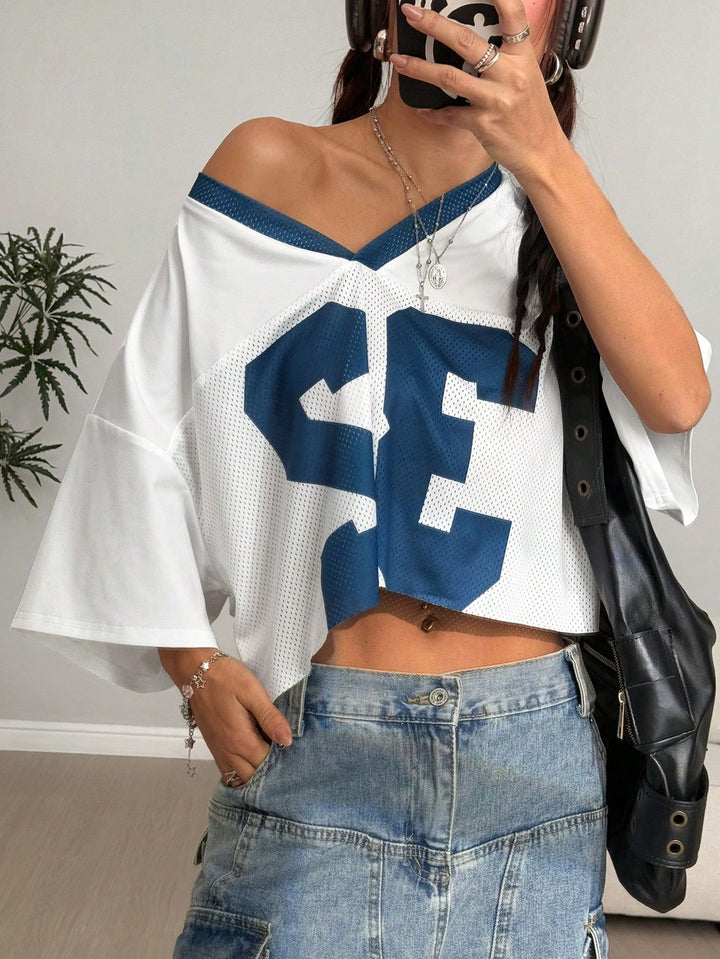 T-shirt de sport pour femme à coupe ample avec décolleté en V et mesh tout autour Levoire