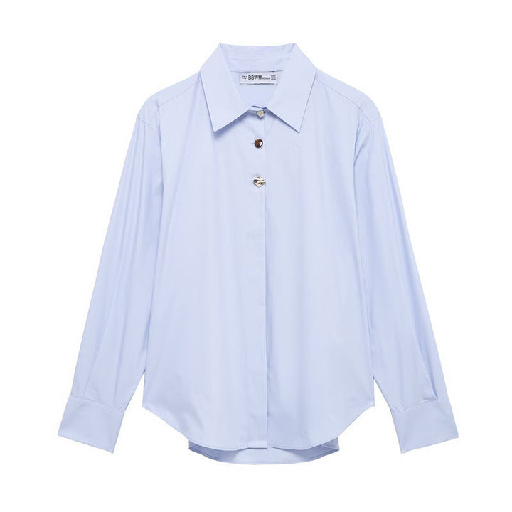 Levoire | Napitus-shirts Bouton décoratif Chemise satin Bleu clair
