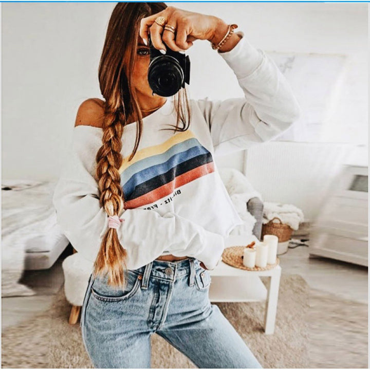 Sweatshirt femme à épaules dénudées avec motif de rayures contrastées Levoire