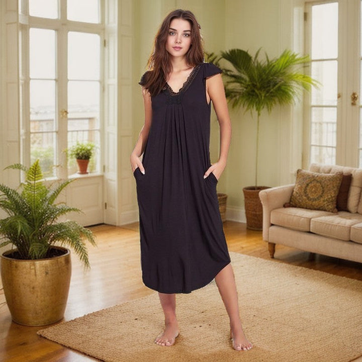 Levoire | Robe de nuit à volants d'été Modal à manches courtes en dentelle