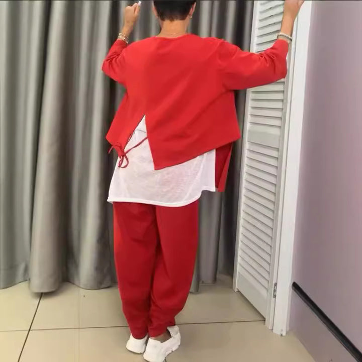 Ensemble de loisirs décontracté pour femmes en deux pièces avec haut asymétrique et pantalon confortable Levoire