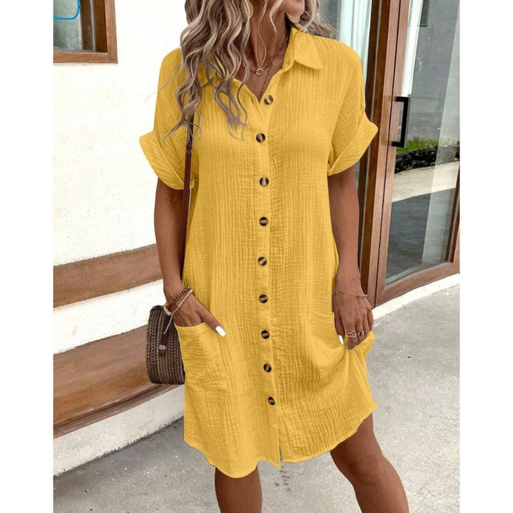 Levoire | Robe en lin à encolure en V avec boutons en coton Jaune